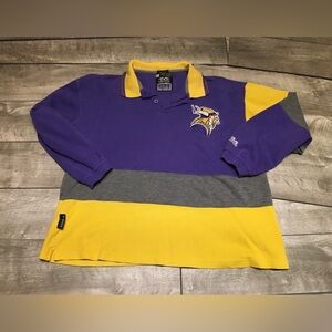 Vintage Mirage Minnesota Vikings Rugby Polo Striped Long Sleeve Shirt Size Large